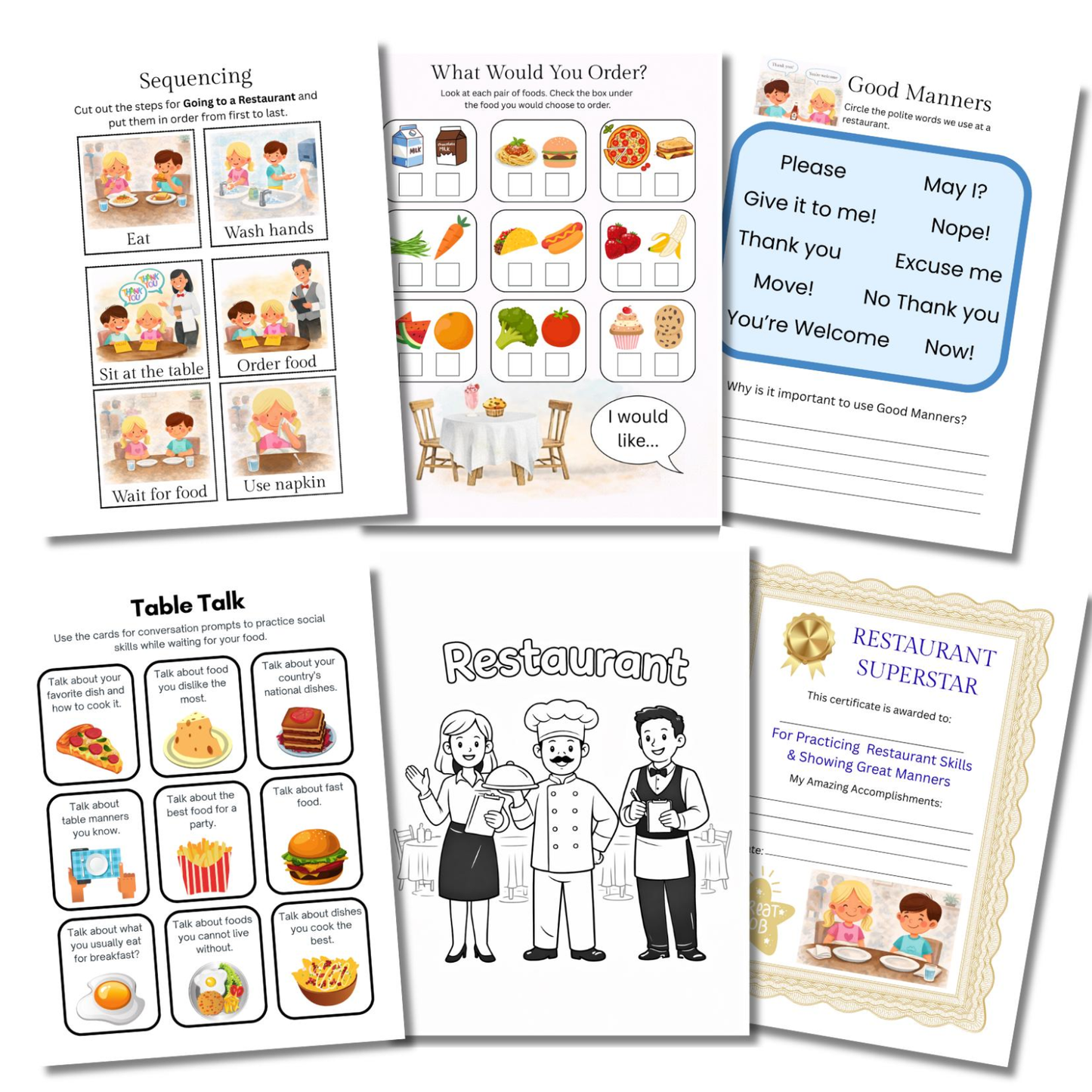 Autism Social Story Restaurant Paperback Book for Special Education Social Skills | Manners Story + Activity Pack