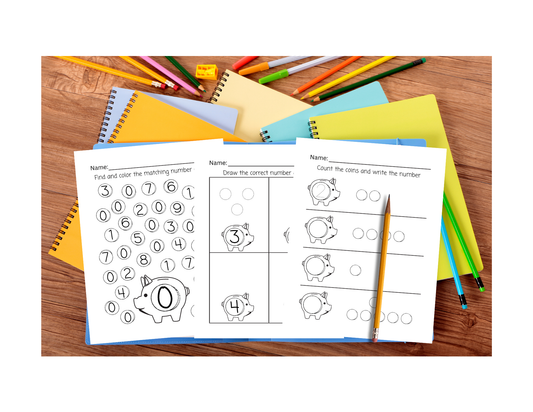 Worksheets Piggie Bank Counting 0-10 Practice