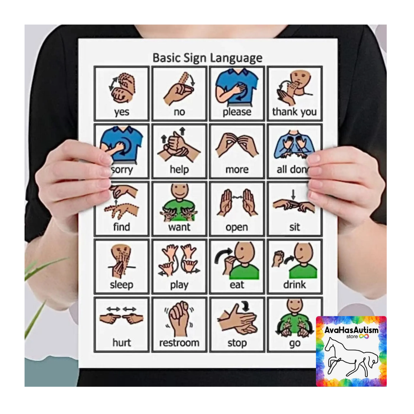 ASL Basic Sign Language Board | Autism Communication Tool | Nonverbal & Speech Support | Ready to Use Visual Aid