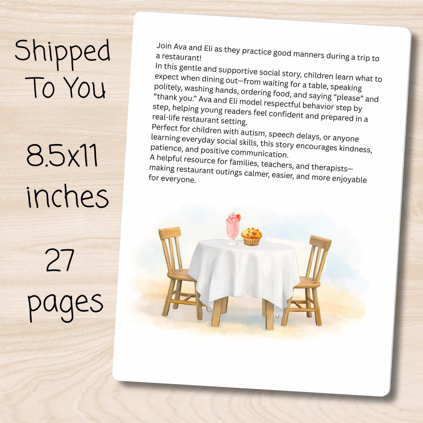 Autism Social Story Restaurant Paperback Book for Special Education Social Skills | Manners Story + Activity Pack