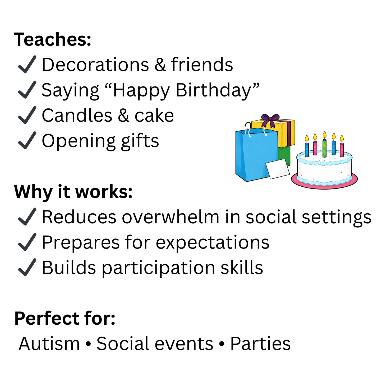 Birthday Party Visual Aid for Kids – Autism Social Story & Event Routine Support | Party Sequence Cards | Ready-to-Use Flip Book