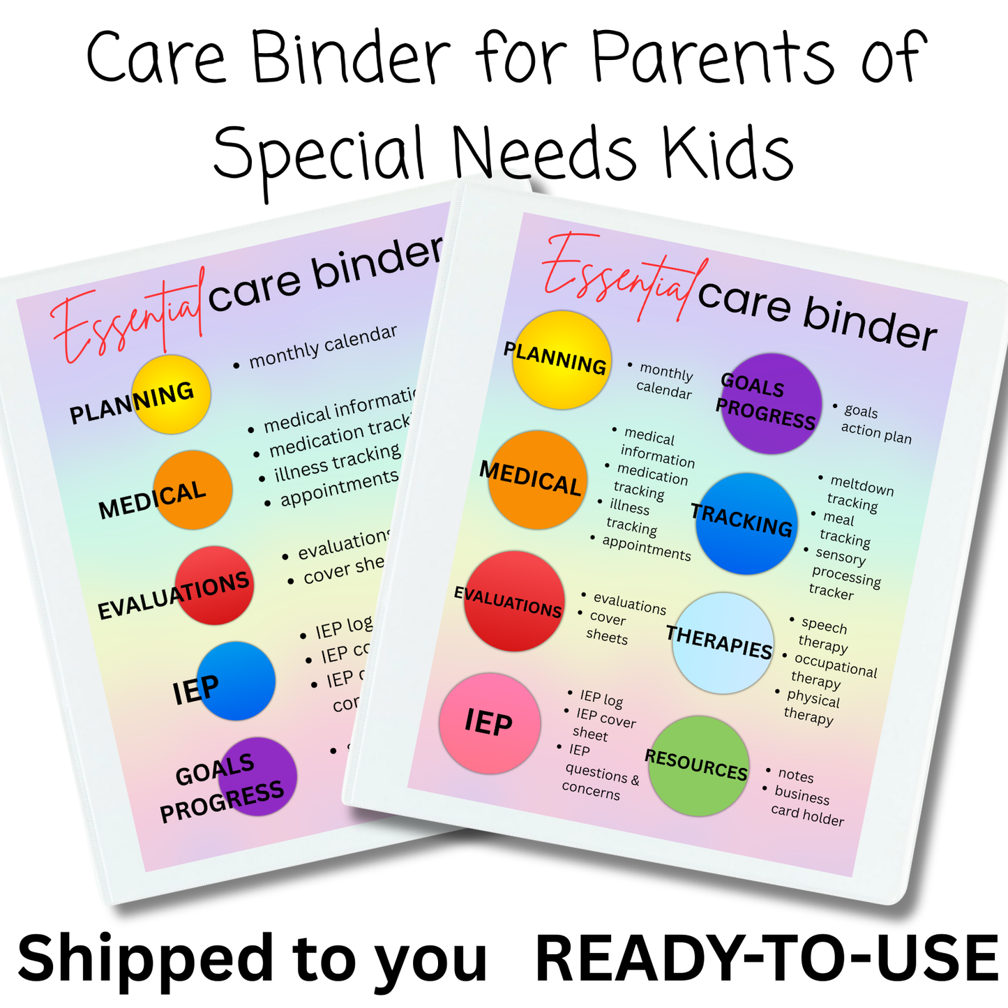 Special Needs Care Binder for IEP Meetings, Doctor Appointments, Therapy, Tracking, and Much More