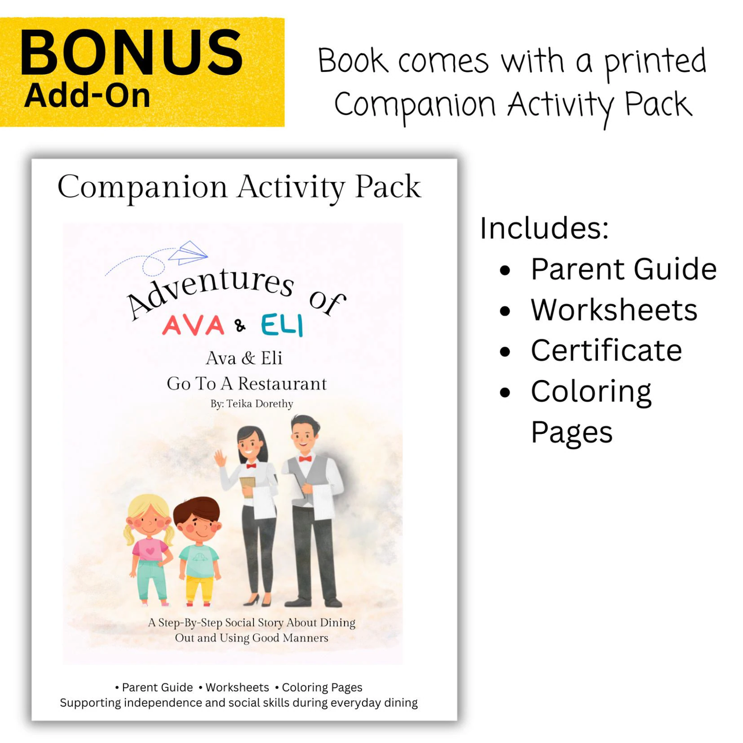 Autism Social Story Restaurant Paperback Book for Special Education Social Skills | Manners Story + Activity Pack
