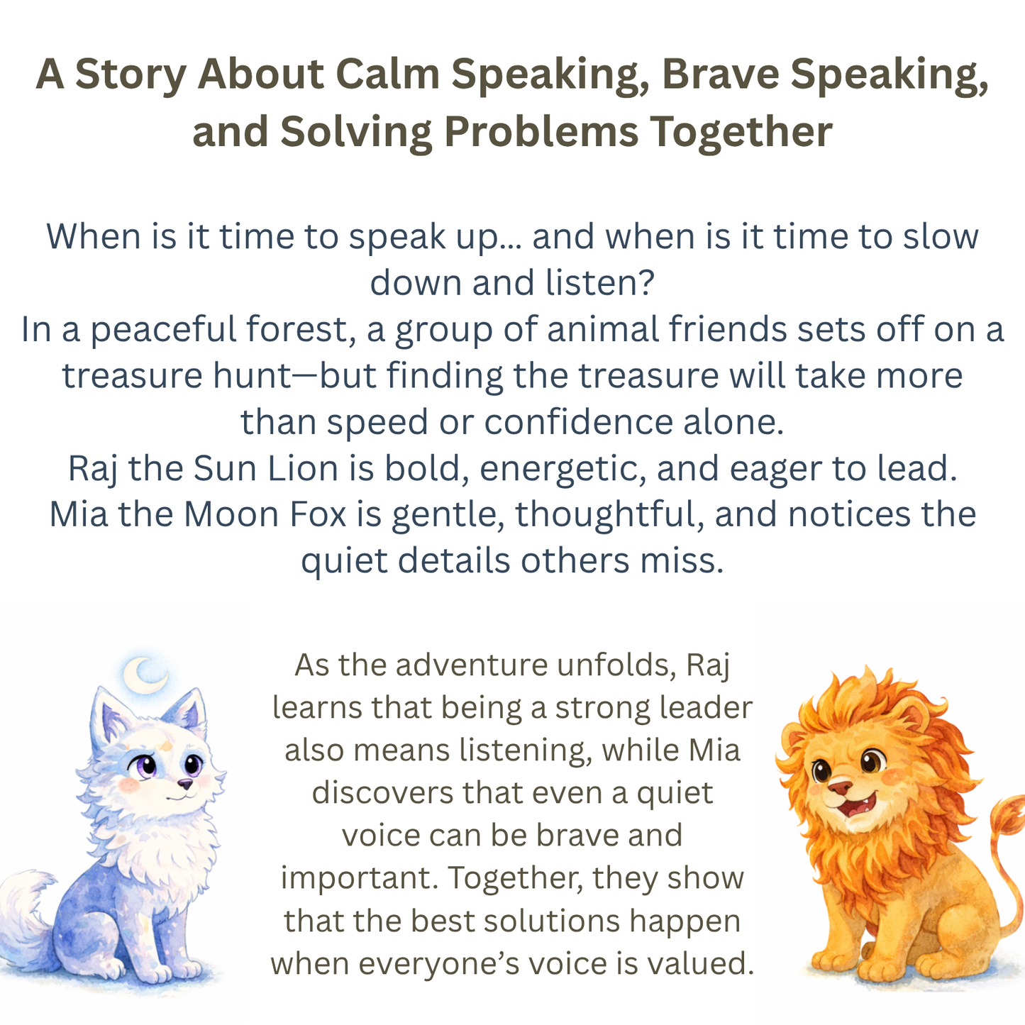 Mia the Moon Fox and Raj the Sun Lion – A Gentle Story About Speaking and Listening, Paperback Book